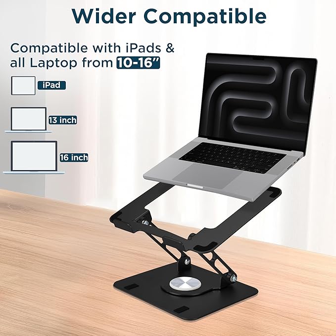 Uncaged Ergonomics Swivel Laptop Stand for Desk, Adjustable Computer iPad Stand for Desk w/ 360 Rotation, Portable Laptop Holder for Home Office Ergonomic Supplies (Black)