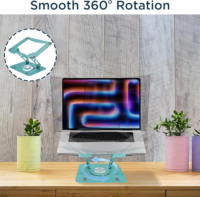 Uncaged Ergonomics Swivel Laptop Stand for Desk, Adjustable Computer iPad Stand for Desk w/ 360 Rotation, Portable Laptop Holder for Home Office Ergonomic Supplies (Ocean Blue)