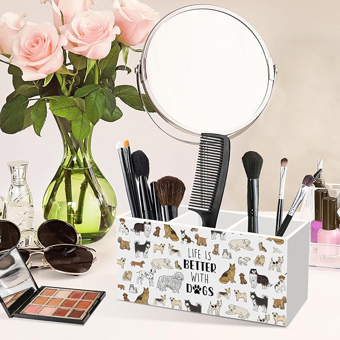 Dog Pen Pencil Holder for Desk, Life Is Better with Dogs Office Desk Accessories, Funny Cute Dogs Animal Toothbrush Pen Holders Organizer for Dog Lovers Office Classroom Bathroom