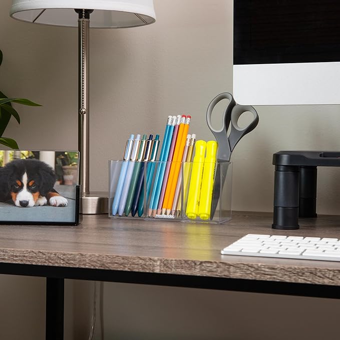 Mind Reader Pen and Accessories Holder, Desktop Organizer, Makeup Organizer, Office, Acrylic, 7"L x 2.5"W x 3.5"H, Set of 3, Clear