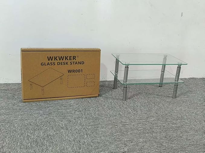 Clear Glass Desk Stand 2 Pack Computer Monitor Riser with Height Adjustable Multi Media Monitor Stand Desktop Flat for Laptop TV Computer