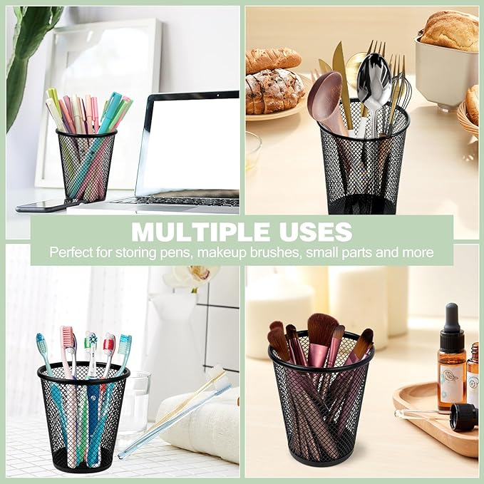 12 Packs Pen Holders, Mesh Pen Cup, Metal Pencil Holders for Desk, Multifunctional Organizer for Office School Home Makeup Brush (Black)