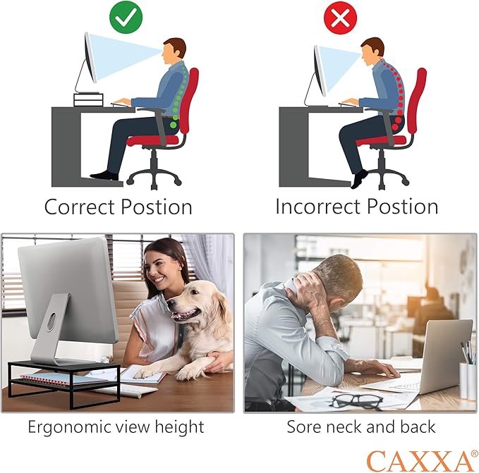 CAXXA 2-Tier Metal Laptop PC Monitor Stand Riser MAX 50 LBS Loading for Monitor, Printer,Black