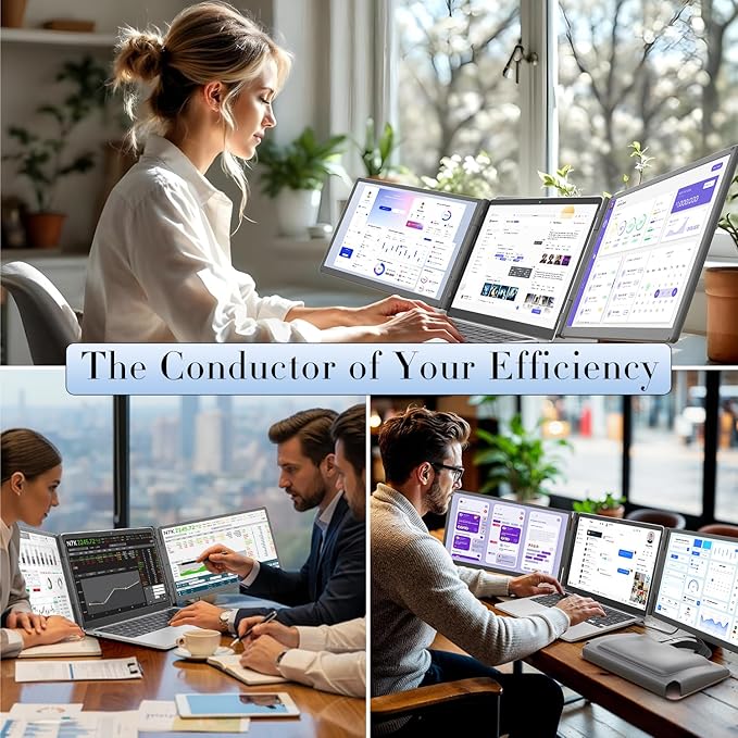 Teamgee 15.6” Laptop Screen Extender with Power Bank, FHD 1080P IPS Triple Monitor, HDMI/USB/Hub Plug-Play Display, Fits 13-17" Laptops (Mac/Windows/Android), Ideal for Home Office/Small Business