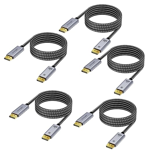 8K Displayport Cable 1.4, 6.6ft Gold-Plated DP Cord (8K@60Hz, 4K@144Hz, 32.4Gbps) HDR, DP to DP Cables Compatible with Gaming PC, Laptops, Monitor, Computer, Projector [5 Pack]