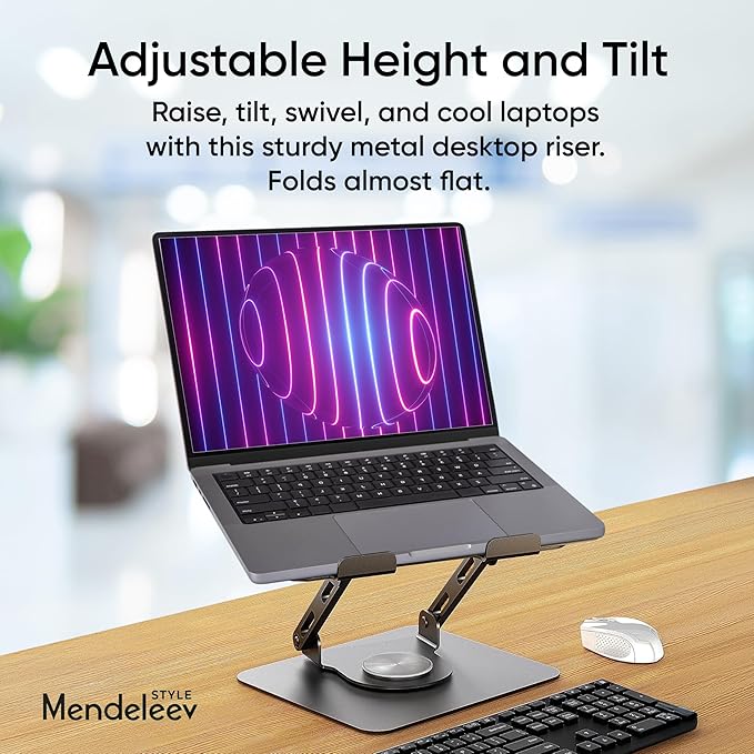 Grey Laptop Stand for Desk with 360 Rotating Base Compatible with MacBook Pro/Air Notebook up to 16 Inches Computer Stand for Laptop Ergonimic Foldable Riser for Desk