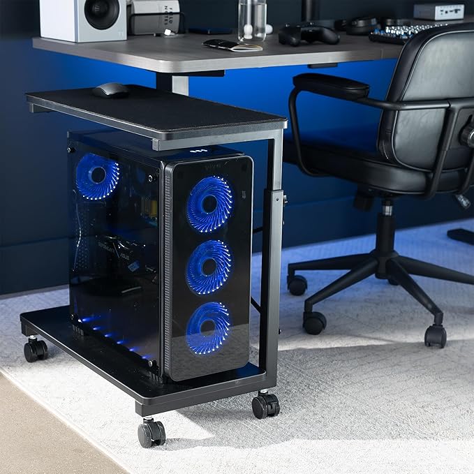 VIVO Large Mobile Adjustable 2-Tier PC Stand, Premium Gaming CPU Computer Tower and Mouse Storage, Rolling Floor Cart, Locking Caster Wheels, Black, CART-PC03P