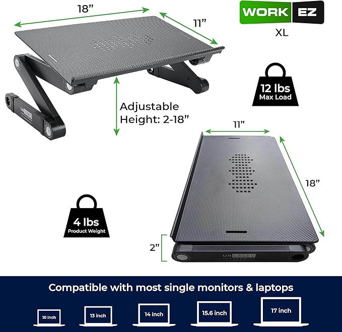 Uncaged Ergonomics WorkEZ Adjustable Laptop Stand for Desk, Laptop Stand Adjustable Height, Foldable Aluminum Cooling Computer Holder & Riser for Desk Bed, White, XL