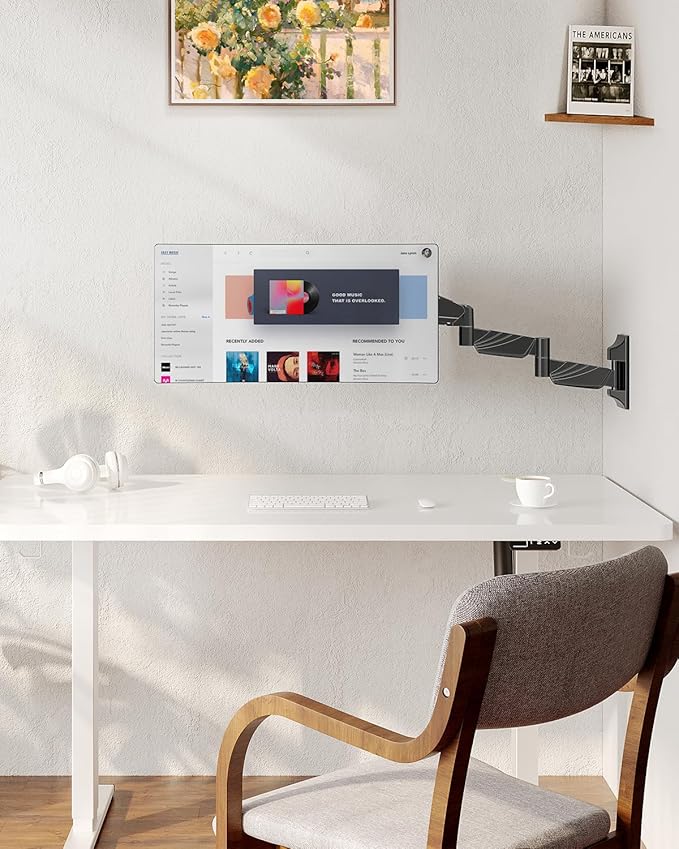 MOUNT PRO Monitor Wall Mount for 13 to 32 inch Computer Screen, Extra Long Adjustable Single Wall Mount Monitor Arm, Full Motion Vesa Wall Bracket 100x100, Hold up to 17.6lbs, Black