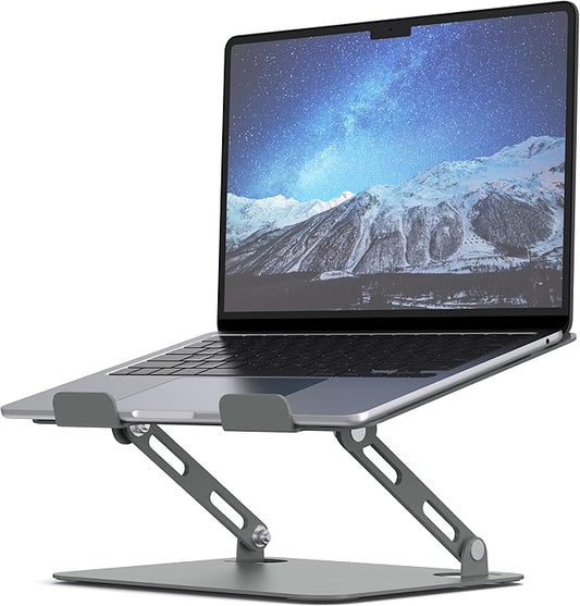 SOUNDANCE Laptop Stand for Desk with Stable Heavy Base, Adjustable Height Multi-Angle, Ergonomic Metal Riser Holder, Foldable Mount Elevator, Compatible with 10 to 15.6 Inches PC Computer, Grey