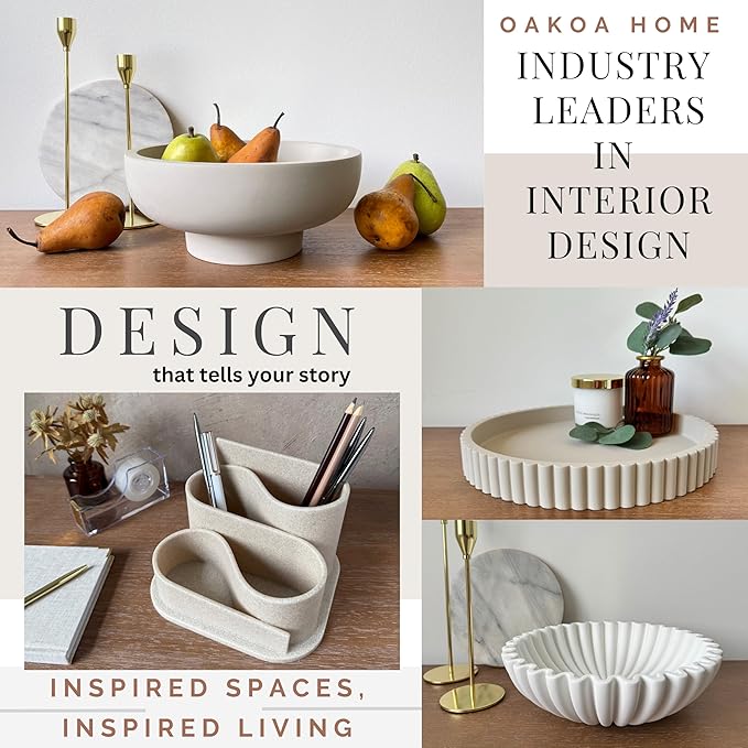 OAKOA Aesthetic Desk Organizer Pen Holder - Aesthetic Desk Accessories - Neutral Beige Boho Office Desk Accessories - Home Office Essentials for Women - Cute Pencil Holder