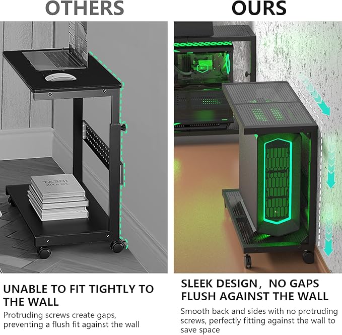 Moricher Computer Tower Stand - Height Adjustable 2-Tier ATX-Case PC Stand Printer Rack Pegboard with Rolling Wheels & Mousepad for Home Office Gaming Accessories