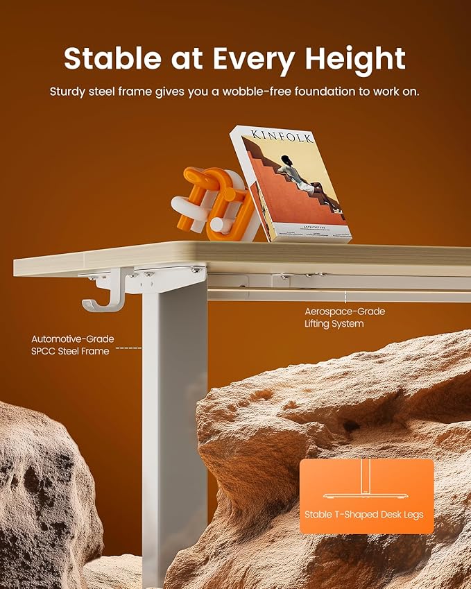 ErGear Electric Standing Desk, 44 x 24 Inches Height Adjustable Stand up Desk, Sit Stand Home Office Desk, with Two-Piece Desktop (Natural)