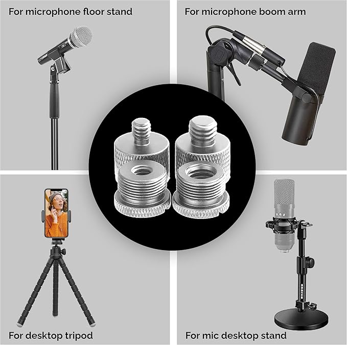 IXTECH Mic Stand Adapter Set - 8pcs Metal Tripod Adapter - 5/8" to "3/8" & "1/4" Male/Female Threads - ADP01 Silver