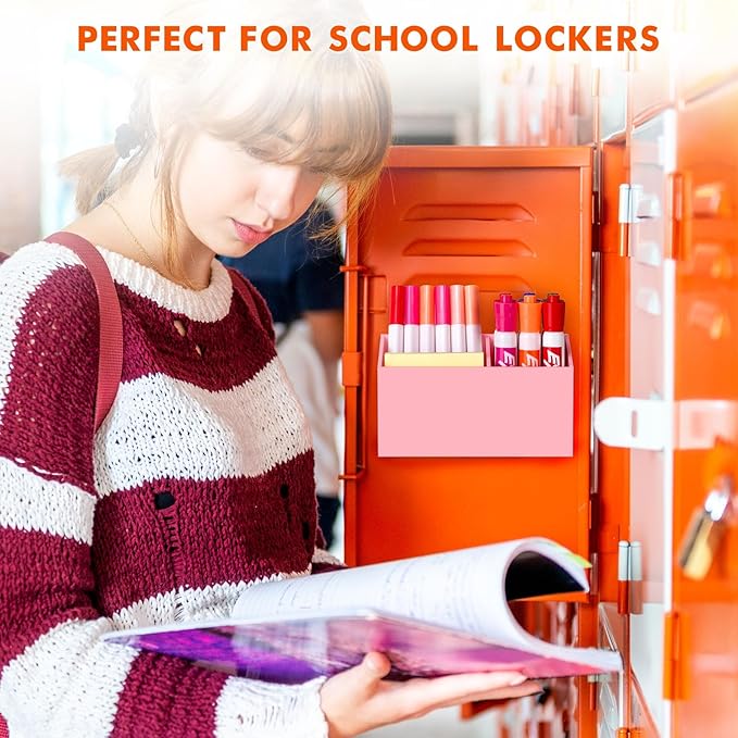 BEYGORM Magnetic Dry Erase Marker Holder for Whiteboard,Non-slip Acrylic Magnet Pen Holder for Fridge Refrigerator,Locker Organizer for Work,Locker Accessories,Pencil Cup for Desk(Pink)