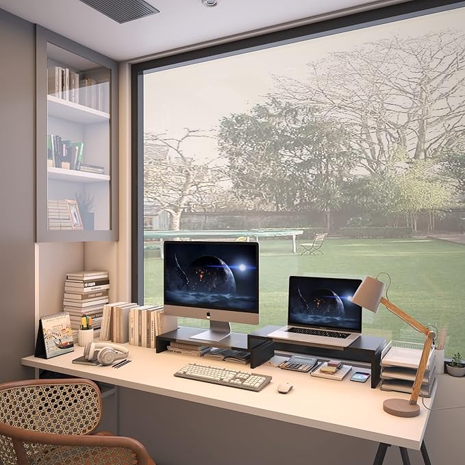 WESTREE Dual Monitor Stand Riser - 2 Shelf Computer Stand with Adjustable Length and Angle, Desktop Organizer for 2 Monitors