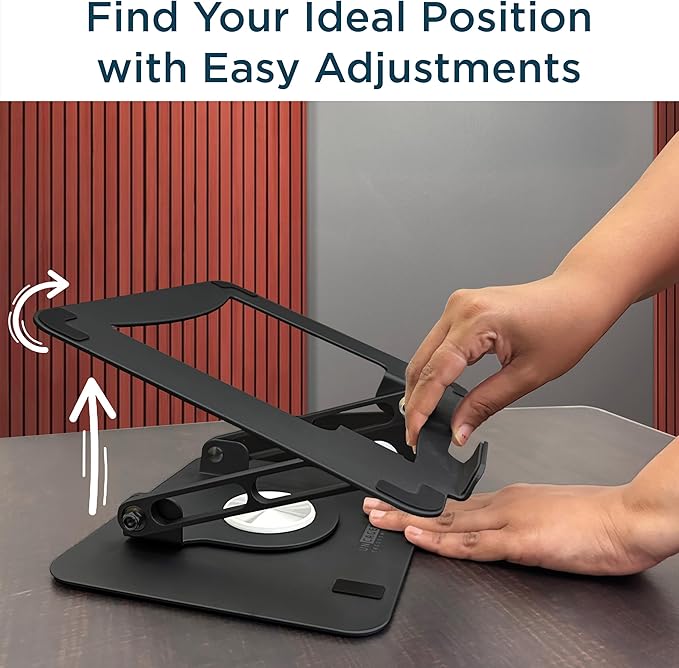 Uncaged Ergonomics Swivel Laptop Stand for Desk, Adjustable Computer iPad Stand for Desk w/ 360 Rotation, Portable Laptop Holder for Home Office Ergonomic Supplies (Black)