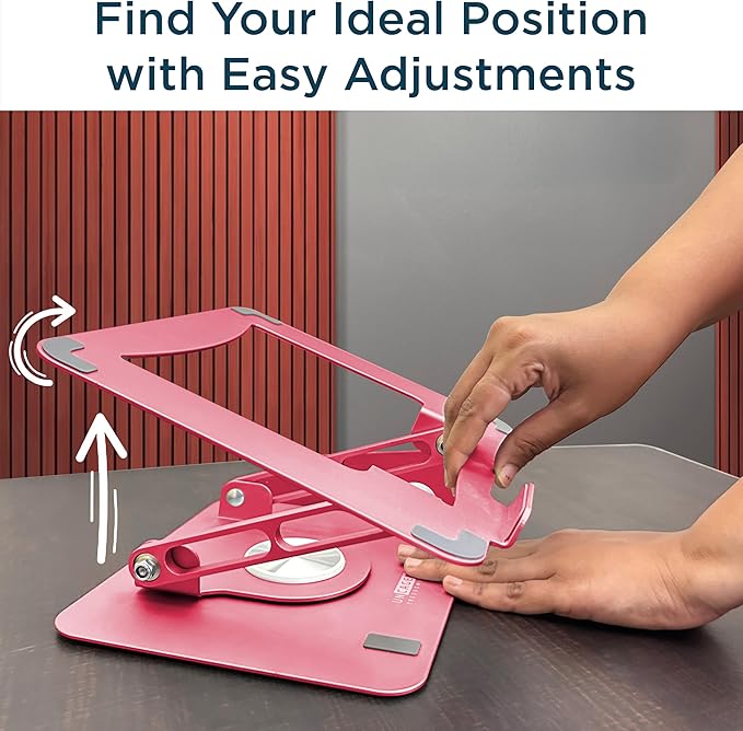 Uncaged Ergonomics Swivel Laptop Stand for Desk, Adjustable Computer iPad Stand for Desk w/ 360 Rotation, Portable Laptop Holder for Home Office Ergonomic Supplies (Rose Gold)