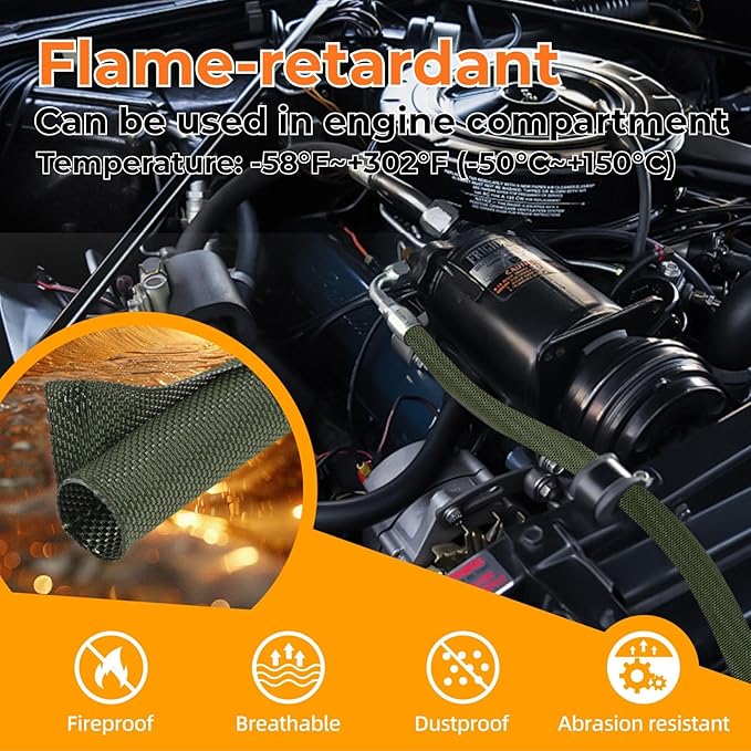 1 inch Split Braided Cable Management Sleeve for USB Cable Power Cord Audio Video Cable, High-Temperature Automotive Harness Wire Loom Cord Protector from Cat Dog Chewing (Orange, 10FT)