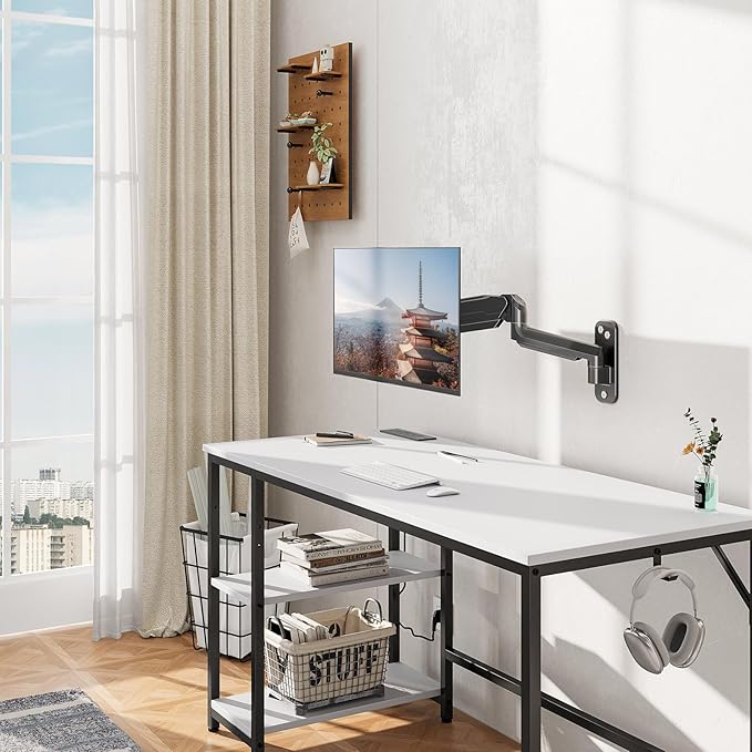 MOUNT PRO Single Monitor Wall Mount for 13 to 32 Inch Computer Screens, Height Adjustable Wall Mount Monitor Arm Holds Up to 19.8lbs, Full Motion Wall Bracket, VESA Mount 75x75, 100x100, Black