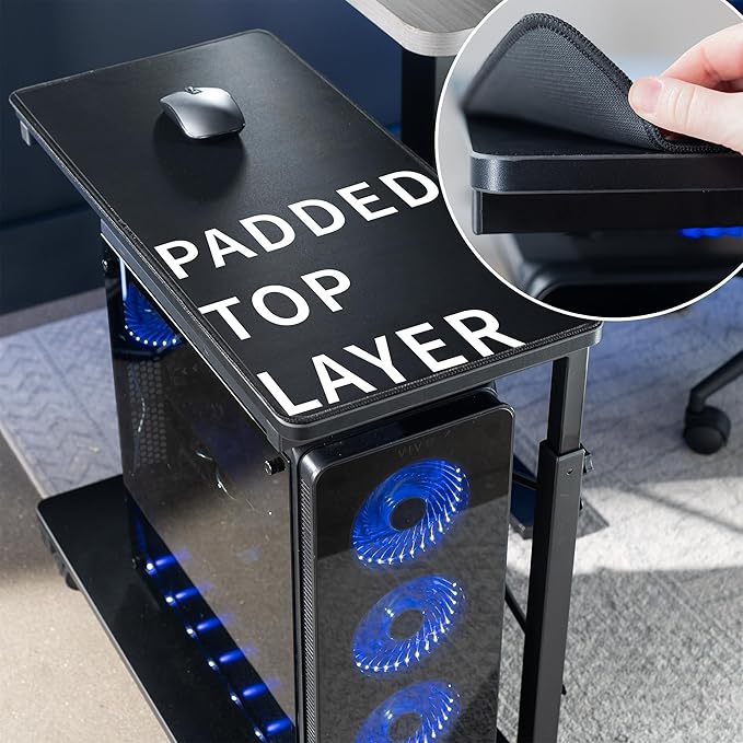 VIVO Large Mobile Adjustable 2-Tier PC Stand, Premium Gaming CPU Computer Tower and Mouse Storage, Rolling Floor Cart, Locking Caster Wheels, Black, CART-PC03P