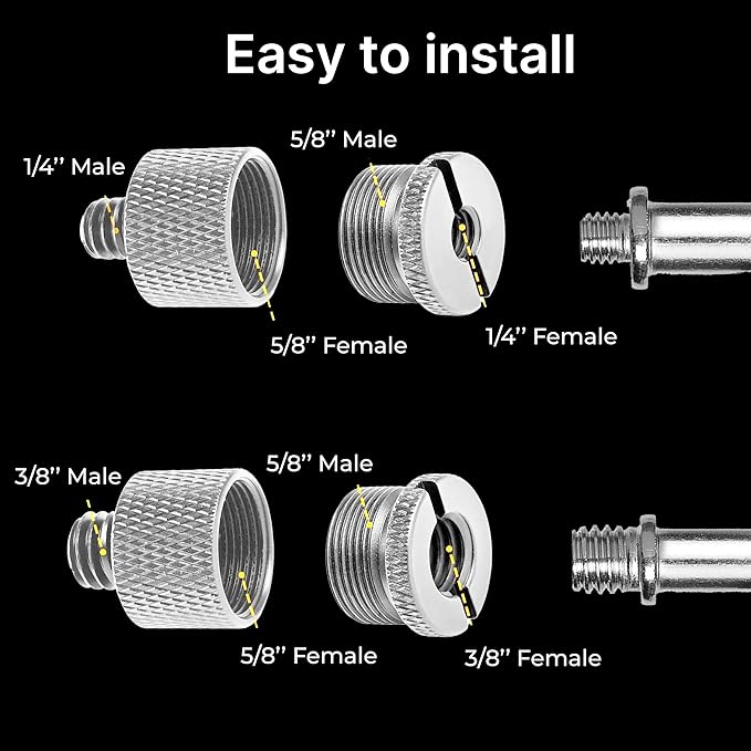 IXTECH Mic Stand Adapter Set - 8 Piece Metal Tripod Adapter Kit - 5/8 Female to 3/8 Male & 1/4 Female to 5/8 Male - ADP02A Silver