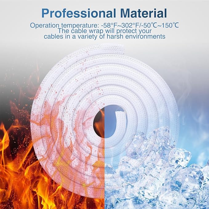 Nilight Cable Sleeve, 25ft-1/2inch Cord Management Sleeves, Braided Sleeving, Split Self Wrapping Wire Loom for Computer Electrical Automotive Harness Protector Organizer, White