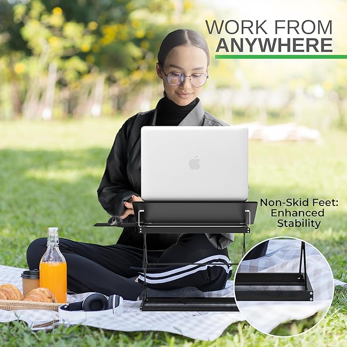 CD4 Adjustable Standing Desk Converter for Laptops, Vertical Laptop Stand, Table Top Riser Standing Desk with Mouse Pad, 2.6"-18.6" Adjustable Height Converter