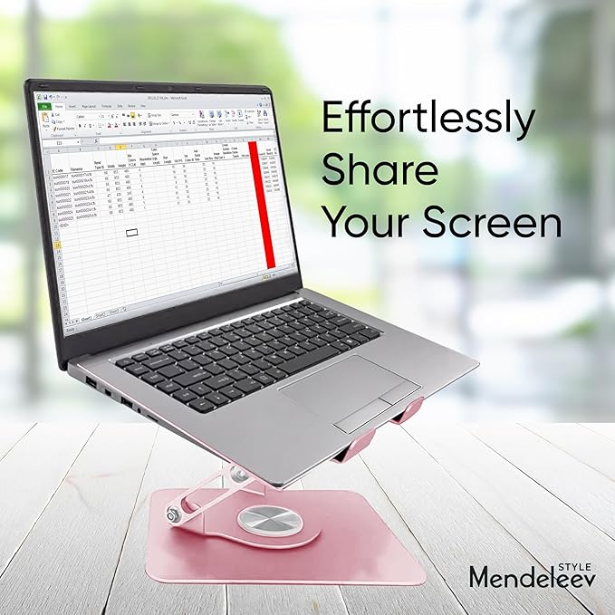 Pink Laptop Stand for Desk with 360 Rotating Base Compatible with MacBook Pro/Air Notebook up to 16 Inches Computer Stand for Laptop Ergonimic Foldable Riser for Desk