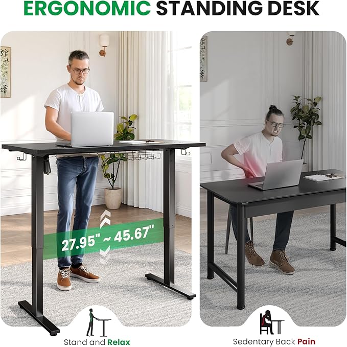 SIAGO Electric Standing Desk Adjustable - 63 x 24 Inch Sit Stand up Desk with 0.8 Inch Thick Tabletop - Adjustable Height Table with 3 Memory Preset, Cable Management for Home Office