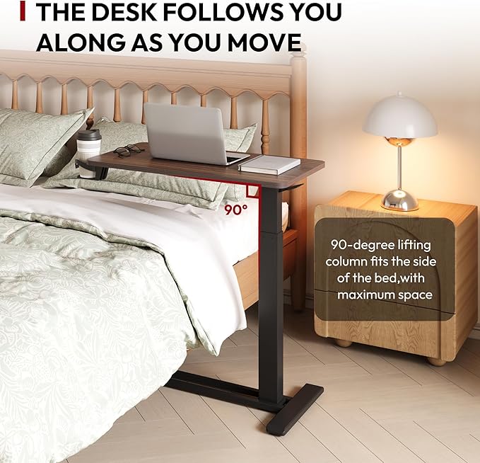 SANODESK Mobile Standing Desk with Hidden Wheels,Pneumatic Laptop Desk Rolling Computer Cart Movable Height Adjustable Small Sit Stand Desk for Home Office(27.6" W x 15.7" D, Maple)