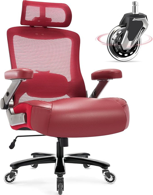 Big and Tall Office Chair 600lbs with 3D Flip Arms, Heavy Duty Large Executive Computer Desk Chair Ergonomic Mesh High Back Plus Size Chair for Adults