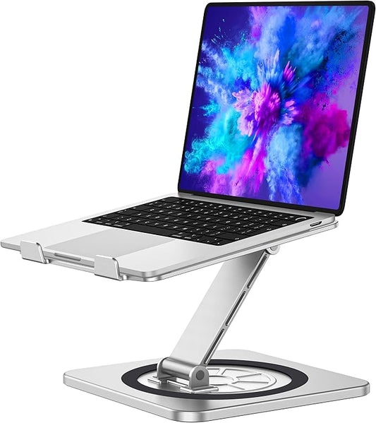 Adjustable Laptop Stand with 360° Swivel Base, Foldable Laptop Riser Holder for Desk, Ergonomic Computer Notebook Cooling Stand Mount, Compatible with MacBook Air Pro, Dell XPS, HP (10-16")
