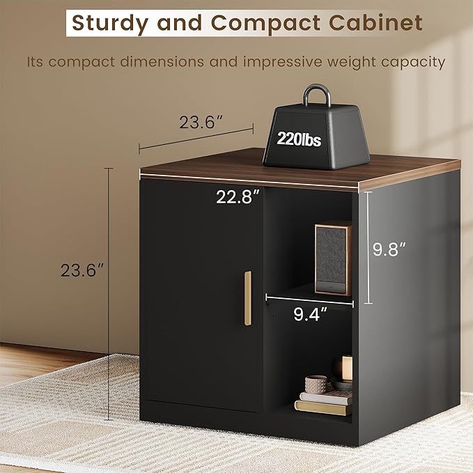 File Cabinet Under Desk Storage Cabinet with Door, Printer Stands with Open Adjustable Shelves, 23" Tall End Side Table for Office, Living Room, and Study, Black Walnut