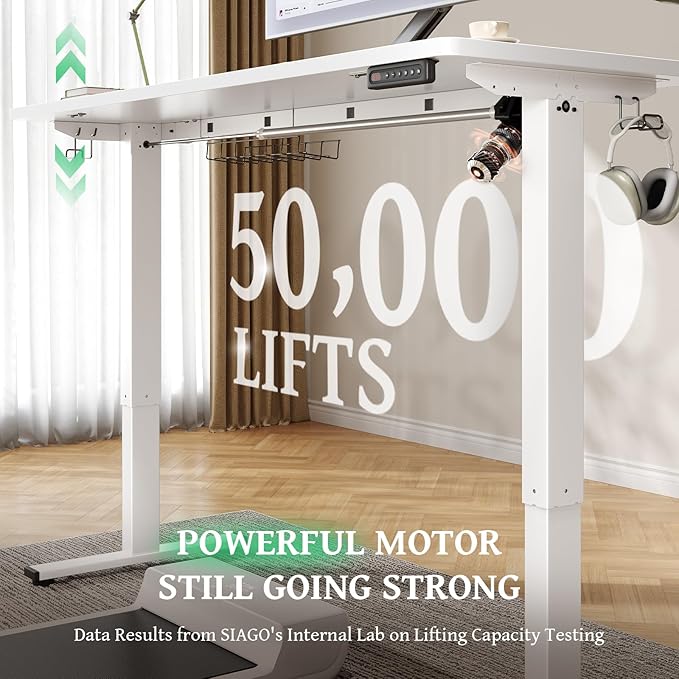 SIAGO Electric Standing Desk Adjustable - 48 x 24 Inch Sit Stand up Desk with 0.8 Inch Thick Tabletop - Adjustable Height Table with 3 Memory Preset, Cable Management for Home Office