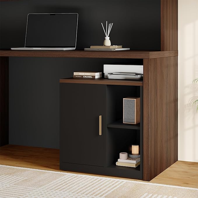 File Cabinet Under Desk Storage Cabinet with Door, Printer Stands with Open Adjustable Shelves, 23" Tall End Side Table for Office, Living Room, and Study, Black Walnut