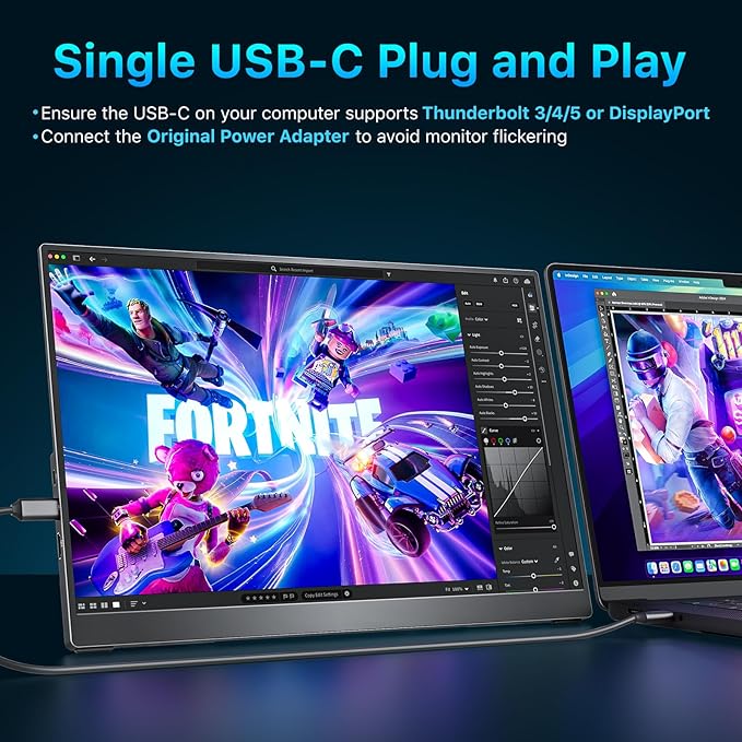 cocopar Portable Monitor 16 Inch 2.5K QHD 120Hz 110% sRGB Travel Monitor with Speaker HDMI USB-C Second Screen for Laptop MacBook Surface PC Xbox PS4/5, VESA Mountable, with Kickstand