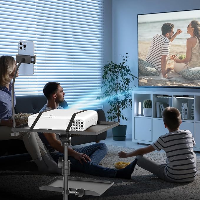 Garvee Projector Tripod Stand with Wheels, Laptop Tripod Projector Stand with 2 Shelves Mouse Tray Phone Holder, Adjustable Height 23 to 49 Inch Tripod, Portable Tripod Stand Office Home