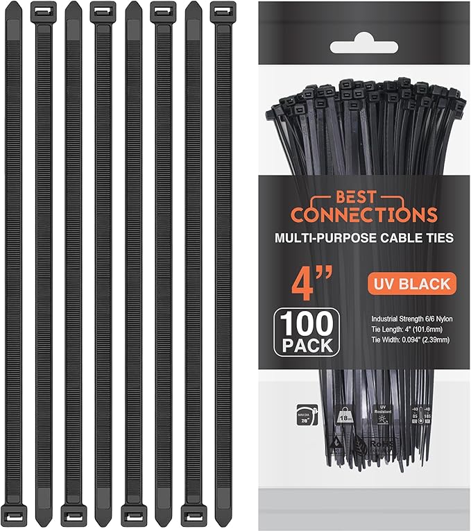 BEST CONNECTIONS 100 Ft – 1" Diameter Split Wire Loom Flex-Guard Convoluted Tubing with 100 Pcs 4" Nylon Cable Zip Ties Protective Split Cable Sleeves for Automotive Home Electrical Wires Black