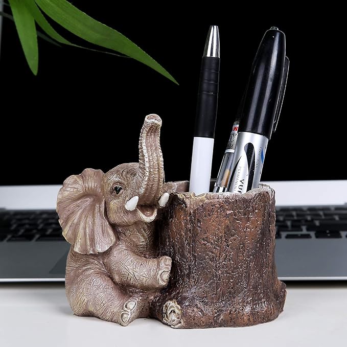 Hodao Elephant Decorations for Home Desk Organizer Gold Graduation Gifts Elephant Pen Holder