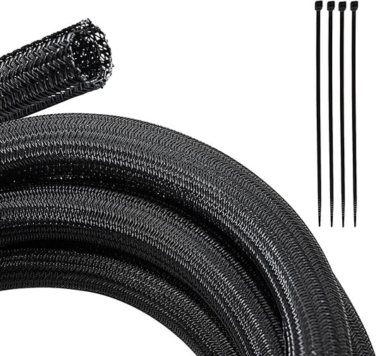 RED WOLF 10 Feet - 3/4" Split Cable Sleeves Cord Management Braided Wire Loom Sleeving Protector Wiring Cable Cover Flexible Self-Wrap for Automotive Home Office Anti-Scratch High-Temperature Black