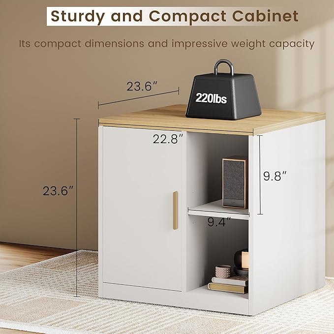 File Cabinet Under Desk Storage Cabinet with Door, Printer Stands with Open Adjustable Shelves, 23" Tall End Side Table for Office, Living Room, and Study, Light Walnut