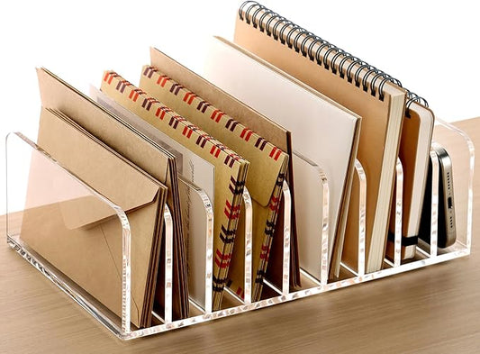 SANRUI Mail Organizer, Clear Acrylic Desk Organizer,Letter Holder for Desk,9-Compartment Small File Holders Paper Organizer Mail Sorter for Office,Home, School