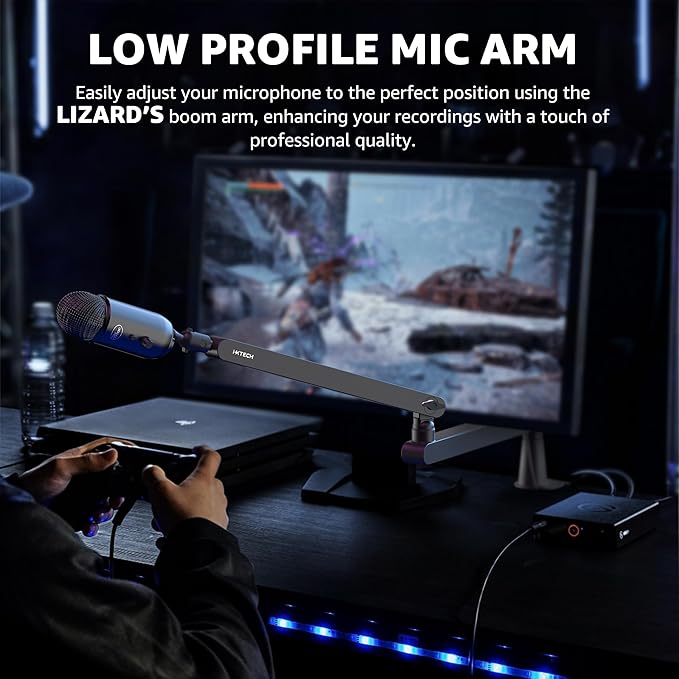 IXTECH Mic Arm Desk Mount, Low Profile 360° Swivel Mic Boom Arm, Adjustable Microphone Arm with Detachable Rise Column and Built-In Cable Management for Streaming and Recording.