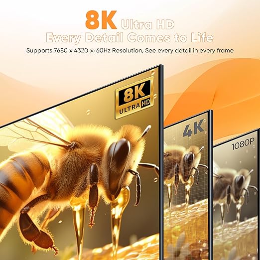 8K Displayport Cable 1.4, 6.6ft Gold-Plated DP Cord (8K@60Hz, 4K@144Hz, 32Gbps) HDR, DP to DP Cables Compatible with Gaming PC, Laptops, Monitor, Computer, Projector [3 Pack]