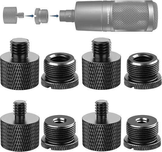 IXTECH Mic Stand Adapter Set 8 pieces Metal Microphone Stand Screw Thread Adapter 5/8 Female to 3/8 Male 3/8 Female to 5/8 Male 5/8 Female to 1/4 Male 1/4 Female to 5/8 Male Tripod Adapter ADP02A Blck