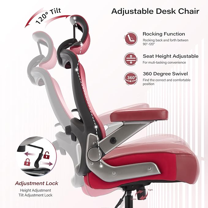 Big and Tall Office Chair 600lbs with 3D Flip Arms, Heavy Duty Large Executive Computer Desk Chair Ergonomic Mesh High Back Plus Size Chair for Adults