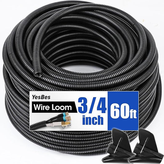 60 FT Wire Loom 3/4 Inch, Split Wire Loom Tubing Wire Conduit, Wire Protector Tubing – Black