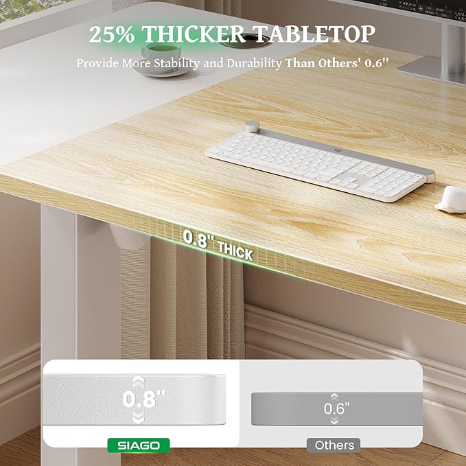 SIAGO Electric Standing Desk Adjustable - 48 x 24 Inch Sit Stand up Desk with 0.8 Inch Thick Tabletop - Adjustable Height Table with 3 Memory Preset, Cable Management for Home Office