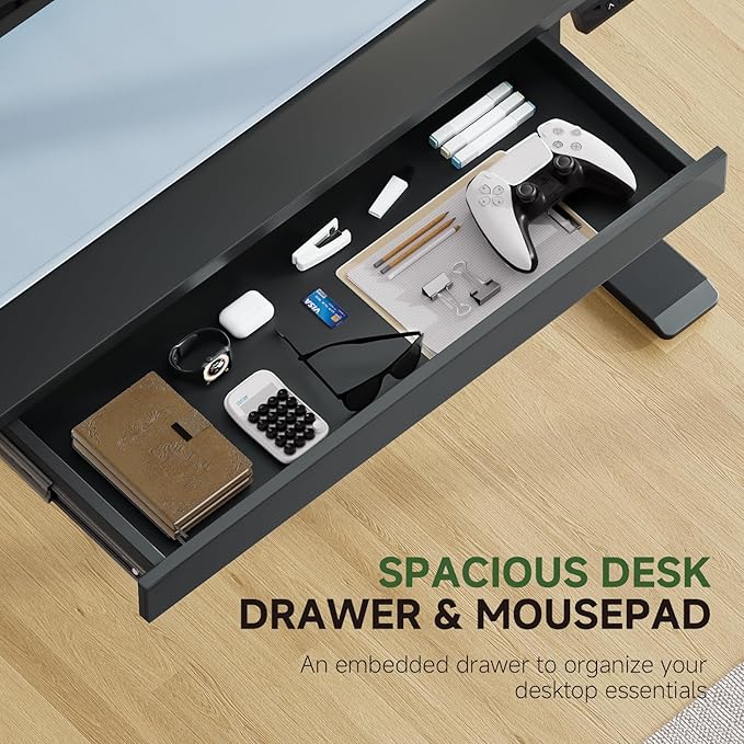 GTRACING Electric Standing Desk with Drawers, 55 x 24 Inches Height Adjustable Computer Desk with Monitor Stand, Laptop Stand, Sit Stand up Desk with Memory Preset for Home, Office, Black